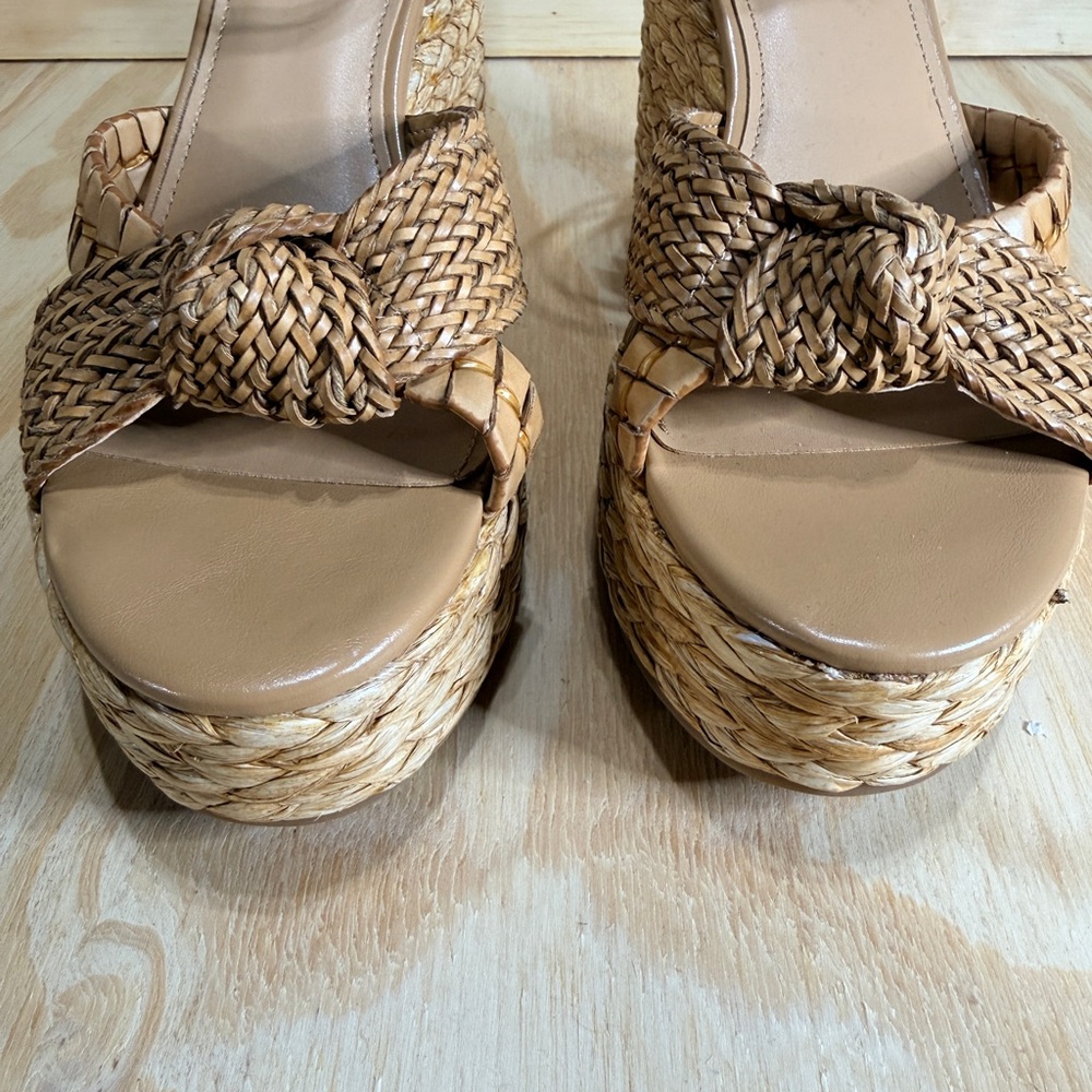 Nine West Beige Braided Rope Wedge Sandals with Ankle Strap - Picture 6 of 12